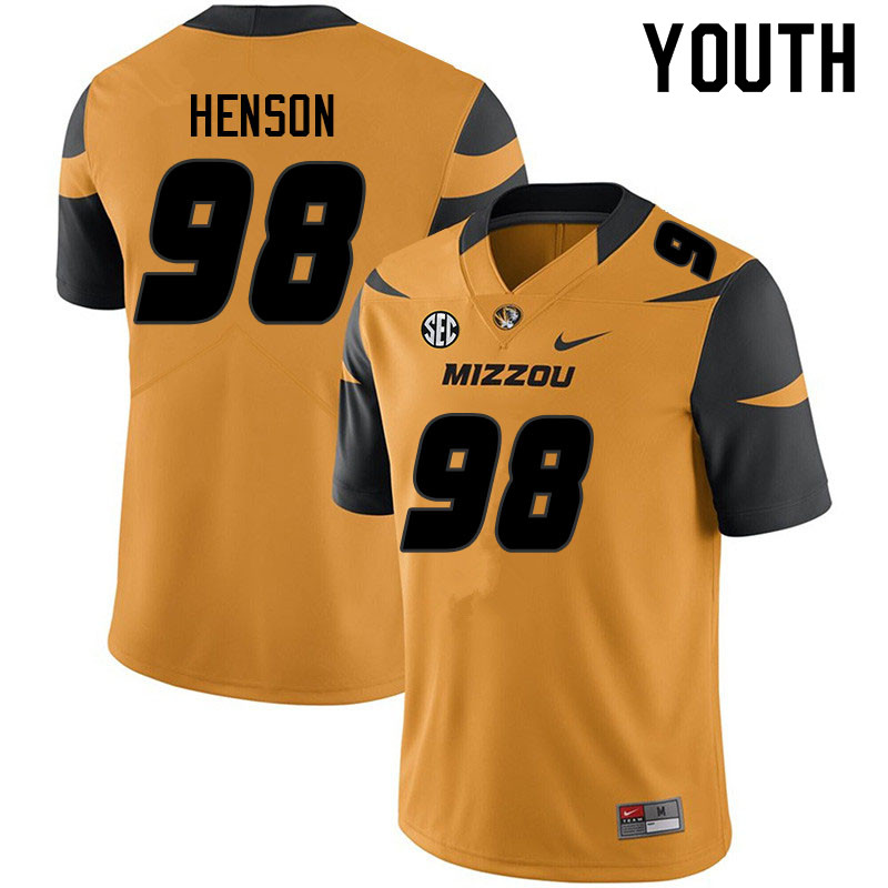 Youth #98 Will Henson Missouri Tigers College Football Jerseys Sale-Yellow